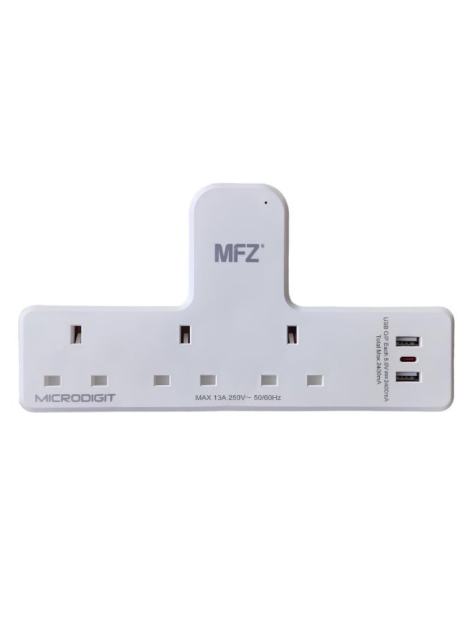 Microdigit 6-in-1 Power Strip with Surge Protector Multi-Port Extension Plug with Three AC Outlets and Two USB Ports and PD Port