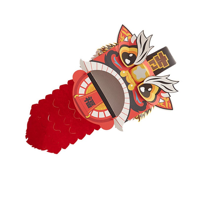 Chinese Lion Dance Head DIY Assembly Interesting Educational Cute Style Paper Decorative Craft Model for Toy Red - Image 1