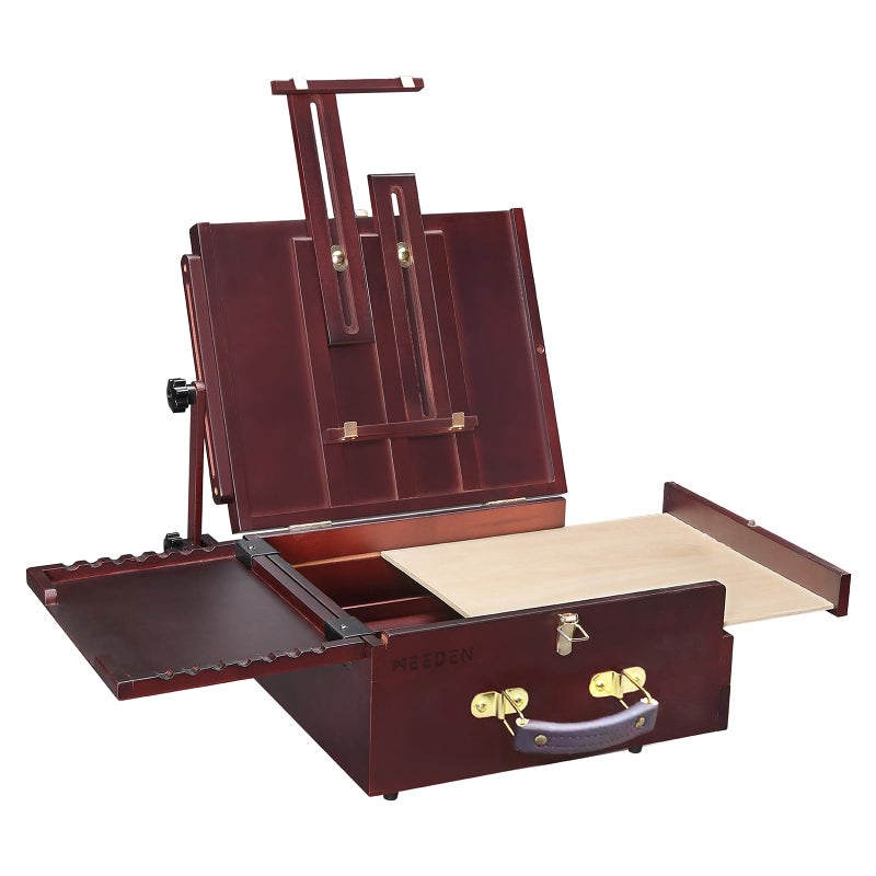 MEEDEN Pochade Box  Portable Tabletop Easel for Outdoor Painting Walnut