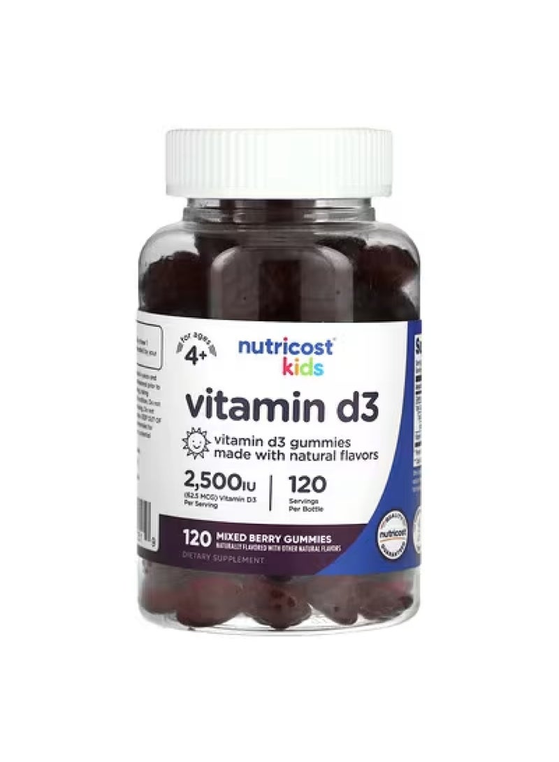 فيتامين د3 للأطفال، للأعمار من 4 سنوات فما فوق، بنكهة التوت المشكل، 62.5 ميكروغرام (2500 وحدة دولية)، 120 قطعة حلوى
