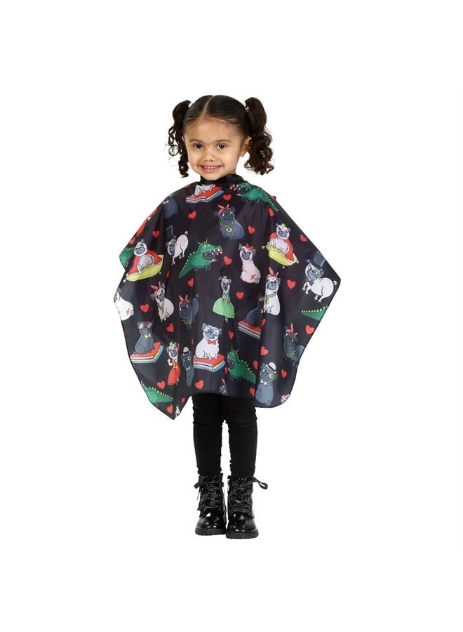 Plum Hill Kids Size Pug Barber Cape For Hair Cutting at Home or Professional Salon, Barber Shop Hair Cutting Cape Adjustable Neck with Plastic Snaps, Little Girl - Image 1