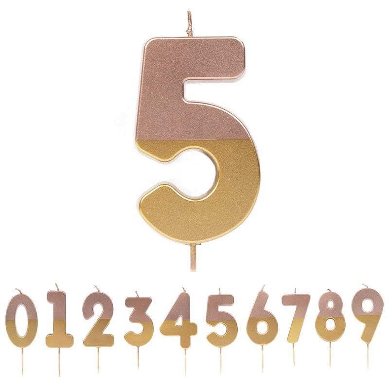 Talking Tables Rose Gold Number 5 Candle Premium Quality Pink Birthday Cake Topper Decoration for Kids, Adults, 50th Party, Anniversary, Milestone, ROSEGOLD5 - Image 1
