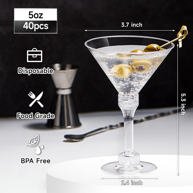 Kucoele 40 Pack Mini Plastic Martini Glasses, 5oz Disposable Cocktail Glasses Tall Party Cups for Wine, Champagne, Margarita - Image 2