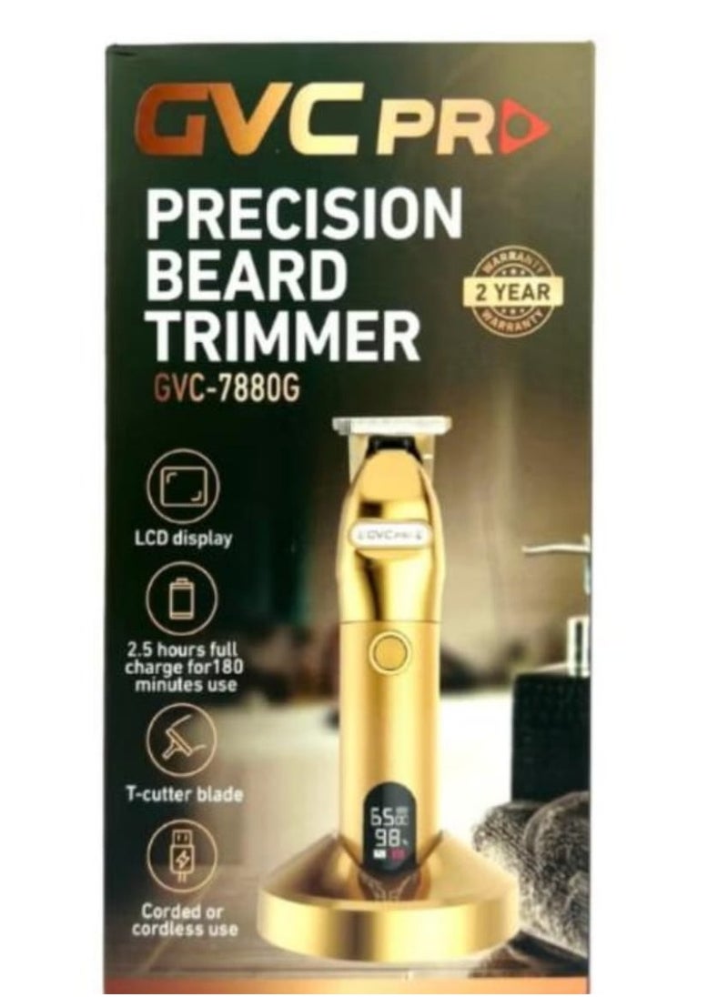 GVC PRO GVC-7880G Precision Beard Trimmer with Advanced LCD Display, T-Cutter Blade, and 2-Year Warranty – Corded & Cordless Grooming Solution for Men