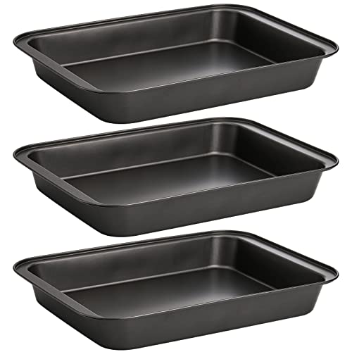 Lyellfe 3 Pack Rectangle Baking Pan, Non-Stick Cake Pans for Oven, 13 x 9 Inch Deep Cookie Sheet Tray for Brownie Lasagna Casserole Bread, BPA Free - Image 1