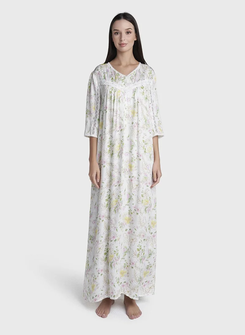 كشخة White Viscose Long Nightwear Dress (CNH508)
