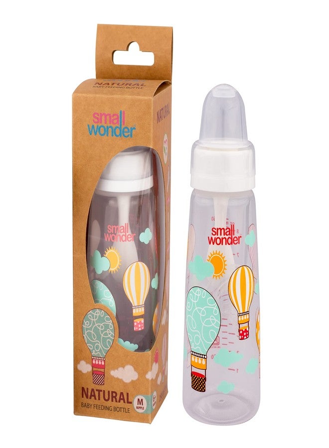Small Wonder Baby Feeding Bottle Slim Neck Natural 250 ml Pack of 1, Ballon Print, with Anti Colic Nipple with Feeding Spoon, New Born/Infants/Toddler Upto 3 Years, BPA Free, White Colour - Image 3
