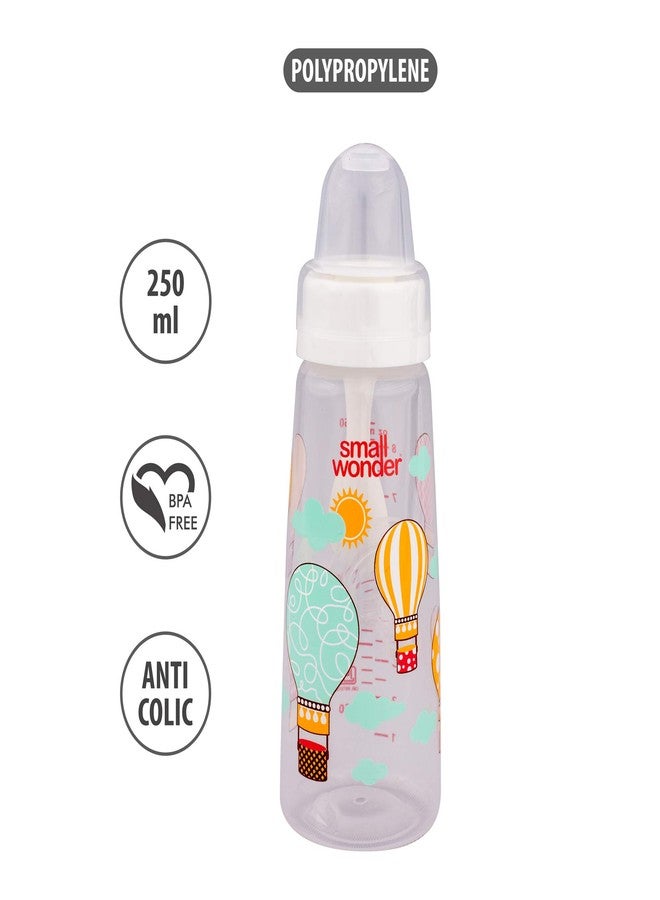Small Wonder Baby Feeding Bottle Slim Neck Natural 250 ml Pack of 1, Ballon Print, with Anti Colic Nipple with Feeding Spoon, New Born/Infants/Toddler Upto 3 Years, BPA Free, White Colour - Image 2