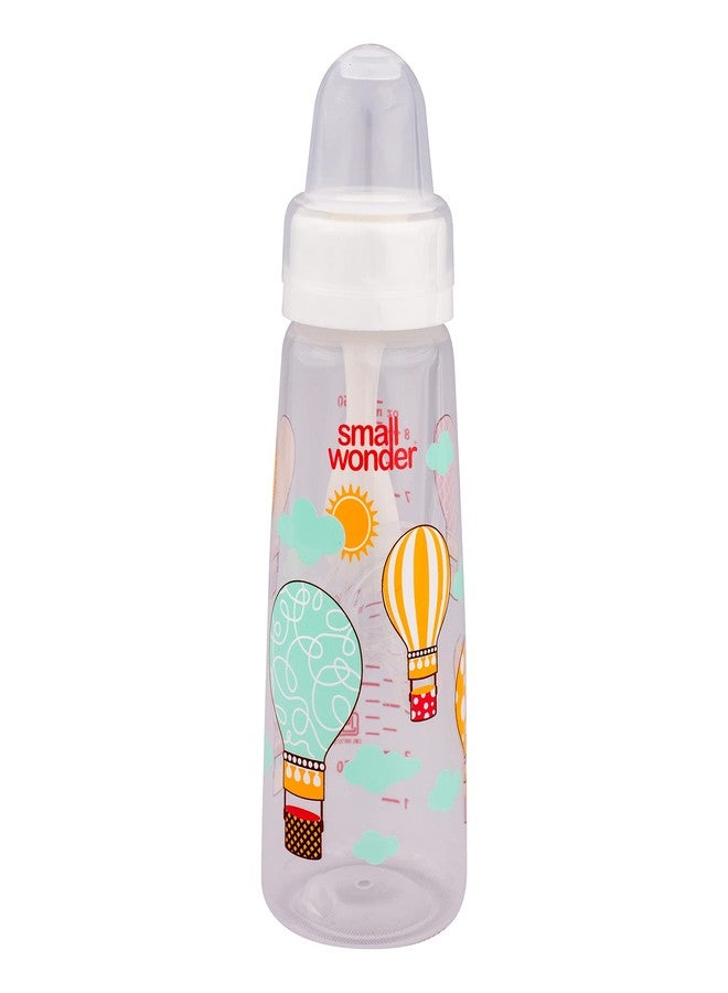 Small Wonder Baby Feeding Bottle Slim Neck Natural 250 ml Pack of 1, Ballon Print, with Anti Colic Nipple with Feeding Spoon, New Born/Infants/Toddler Upto 3 Years, BPA Free, White Colour - Image 1