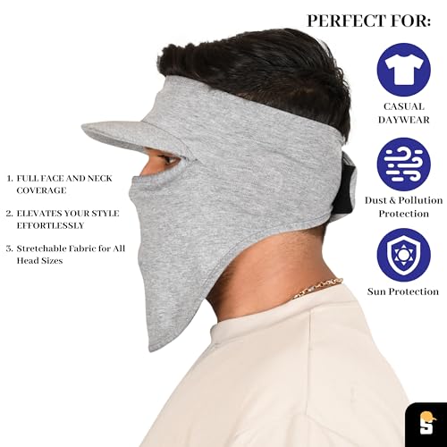 SOUL eTHICS R2 Cotton Visor Face Mask | Unisex Balaclava | Full Face Ninja Mask | Unisex Bike Riding & Cycling, Anti Pollution Dust & Sun Protection Full Face Cover Reusable Visor Mask (Light Grey) - Image 2