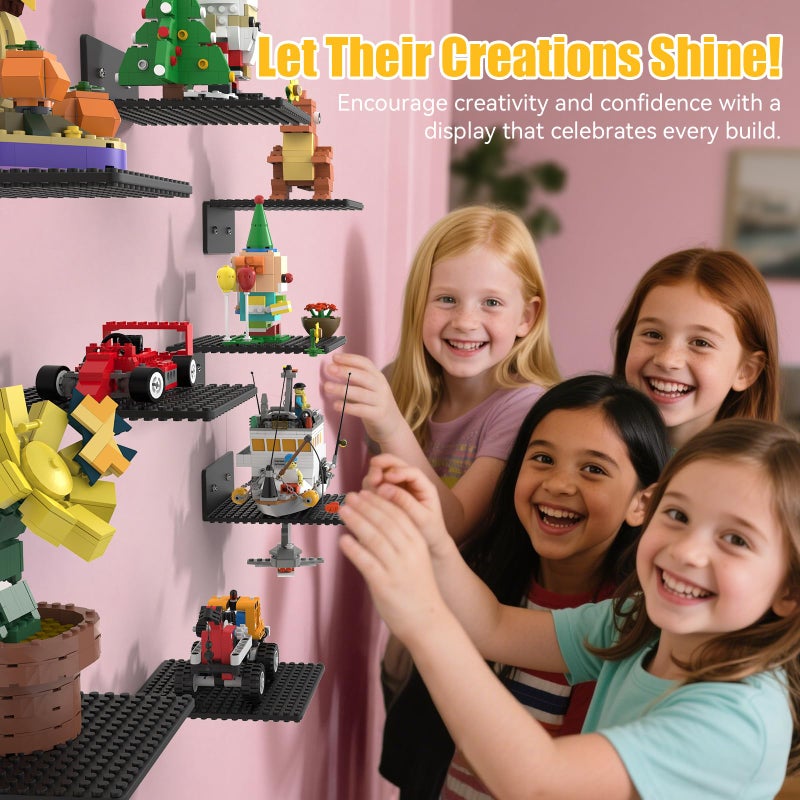 BlissBox 12-Pack Floating Shelves for Wall Compatible with Lego Building Bricks, 5x5.5inch Dualâ€‘Sided 16x17 Studs for Toy Brick Storage and Display, ABS Display Shelves for Room Decor, Black - Image 3