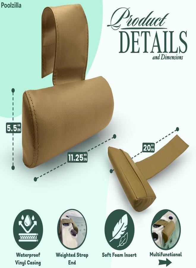 Poolzilla Universal Beige Spa Pillow, (2 Pack) Made of Soft Foam for Outdoor Hot Tubs and Chaise lounges - Adjustable Headrest and Weighted that Fits Any Spa - Image 2