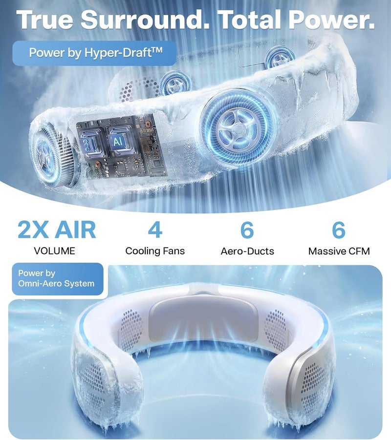 TORRAS LiTE Neck Fan, Industry’s Strongest Wind Power, Portable Neck Fan with 14H Battery, 360° Cooling Neck Fan, Lightweight & Foldable Neck Fans for Outdoor, Travel, Gifts for Man, Women, Blue - Image 3