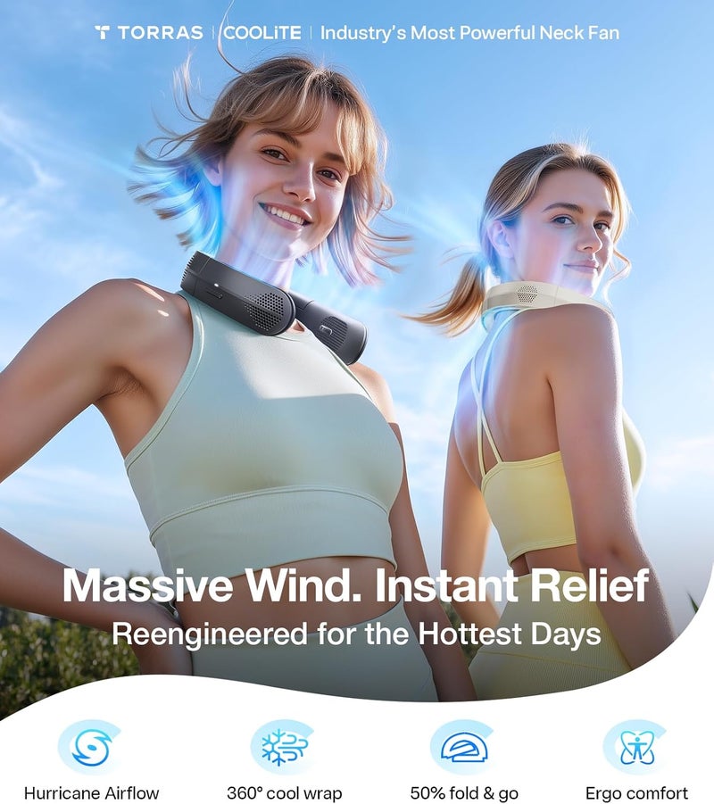 TORRAS LiTE Neck Fan, Industry’s Strongest Wind Power, Portable Neck Fan with 14H Battery, 360° Cooling Neck Fan, Lightweight & Foldable Neck Fans for Outdoor, Travel, Gifts for Man, Women, Blue - Image 2