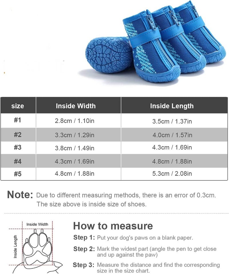 KUTKUT Small Dog Anti-Slip Boots With Reflective Straps - Soft Mesh Breathable Adjustable Puppy Shoes - Paw Protective Booties With Zipper for Small & Medium Dogs - 4PCS Blue - Image 5
