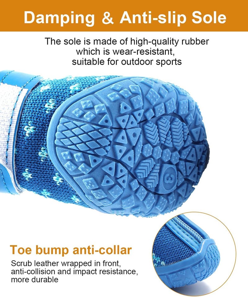 KUTKUT Small Dog Anti-Slip Boots With Reflective Straps - Soft Mesh Breathable Adjustable Puppy Shoes - Paw Protective Booties With Zipper for Small & Medium Dogs - 4PCS Blue - Image 3