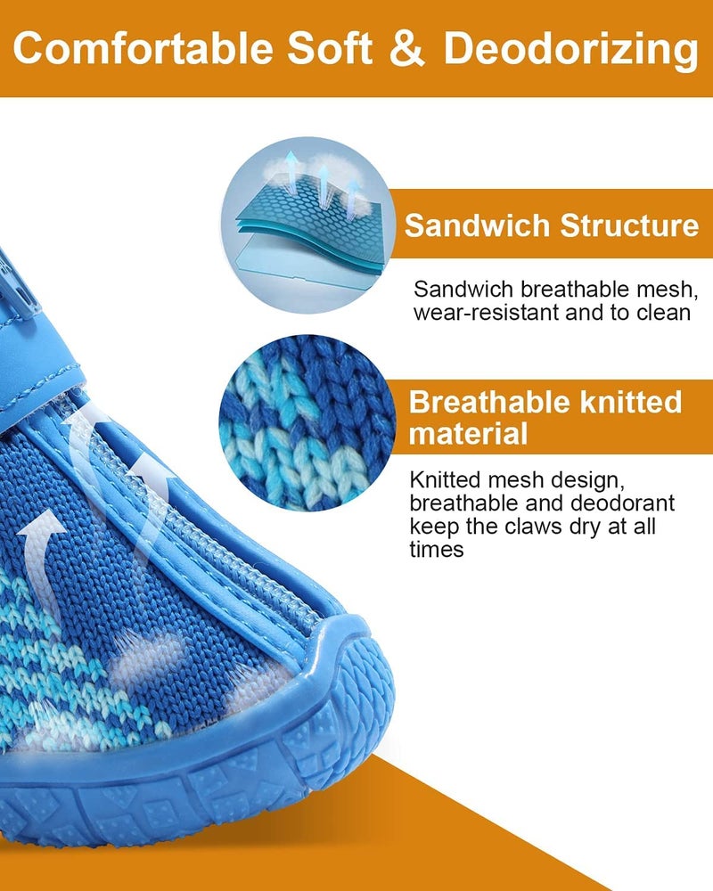 KUTKUT Small Dog Anti-Slip Boots With Reflective Straps - Soft Mesh Breathable Adjustable Puppy Shoes - Paw Protective Booties With Zipper for Small & Medium Dogs - 4PCS Blue - Image 2