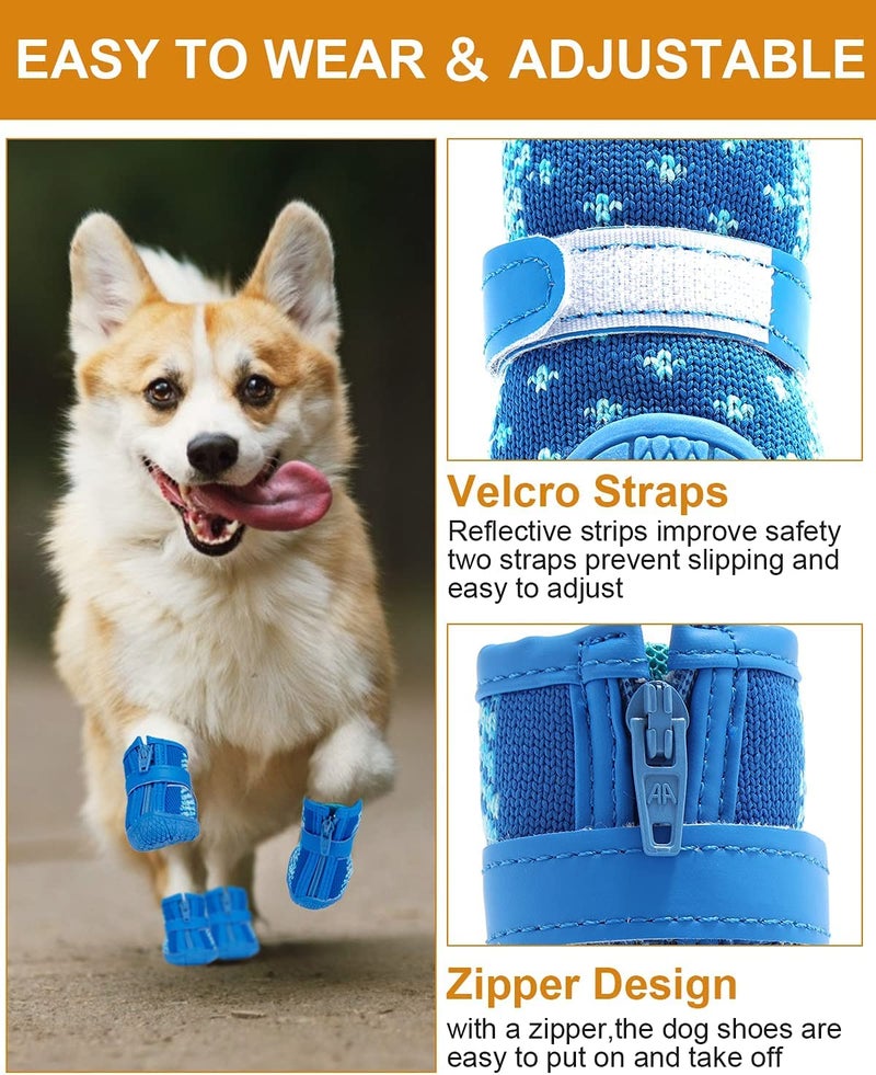 KUTKUT Small Dog Anti-Slip Boots With Reflective Straps - Soft Mesh Breathable Adjustable Puppy Shoes - Paw Protective Booties With Zipper for Small & Medium Dogs - 4PCS Blue - Image 4