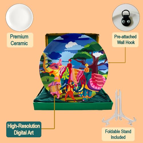 PAINTZSTORIES Decorative Wall Plate for Home Decoration | Ceramic Wall Art Plate | Wall Decor items for Living Room & Bedroom | Handmade Artwork Divine Celebrations | Gift for house | 10 INCH - Image 3