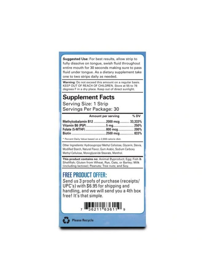 Essential Source شرائط الطاقة تحت اللسان ميثيلكوبالامين فيتامين ب12 2,000 ميكروغرام | البيوتين، ب6، 5-ميثيل تتراهيدروفولات L-ميثيلفولات | فيتامينات ب12 تحت اللسان، الفولات | الطاقة، صحة الدماغ، وظيفة الأعصاب - 30 شريط - Image 2