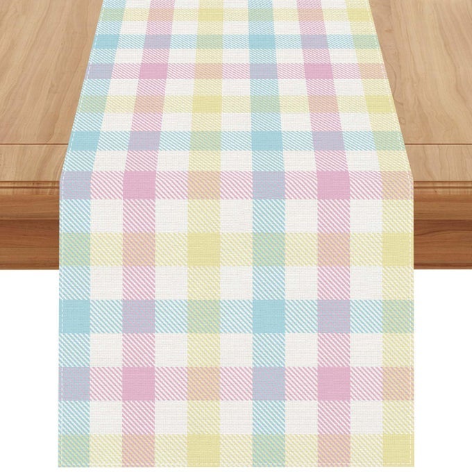 LINEN BUFFALO CHECK PLAID SPRING TABLE RUNNER 120 INCHES LONG FARMHOUSE SPRING SUMMER EASTER HOME KITCHEN DINING ROOM TABLE DECORATIONS