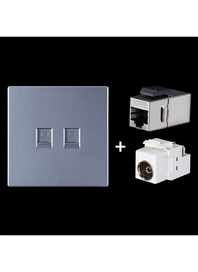 BURAQ CAT.6 Shielded Pass-through Network Module, Dual Ports Panel + Shielded Pass-through + TV Socket (Grey)  - Image 1