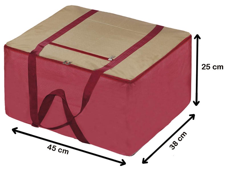 Kuber Industries Lightweight Foldable Rexine Jumbo Underbed Storage Bag with Zipper and HandleLarge Small Size Brown MaroonPack of 2 - Image 3