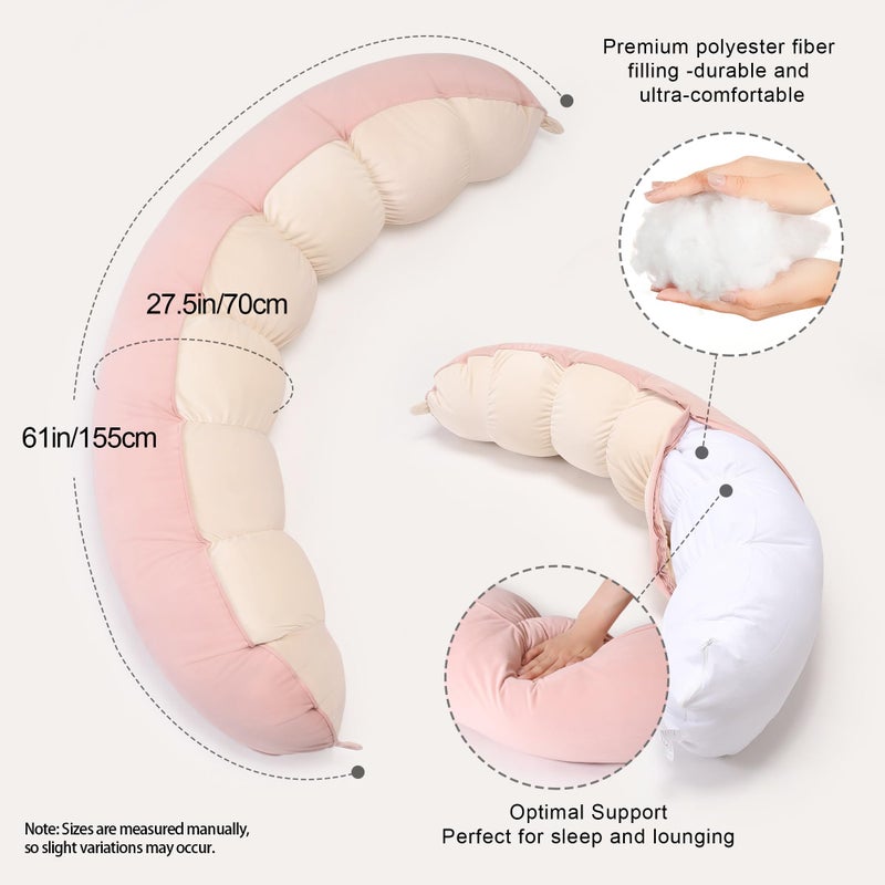 Ailuteie Peallow(Pat. Pend) â€“ Long Round Body Pillow for Adults, Bolster Pillow for Sleeping, Soft and Supportive Pillow for Sleeping & Lumbar Support,Blush Pink - Image 3