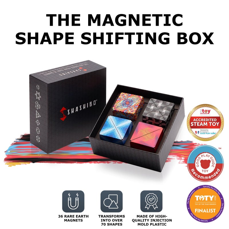 SHASHIBO Gift Box of 4- The Shape Shifting Box (36 Rare Earth Magnets) STEM/STEAM Fidget Geometric 3D Magnetic Transforming Magnetic Box Magic Cube - Image 2