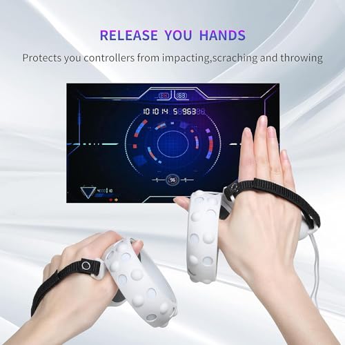 Careflection غطاء قبضة وحدة التحكم CAREflection لجهاز Oculus Quest 2 / Oculus Meta Quest 2 VR، مضاد للانزلاق، مضاد للرمي، مقاوم للخدش، غطاء واقي من السيليكون لعصا التحكم + حزام مفصل قابل للتعديل (أبيض) - Image 2