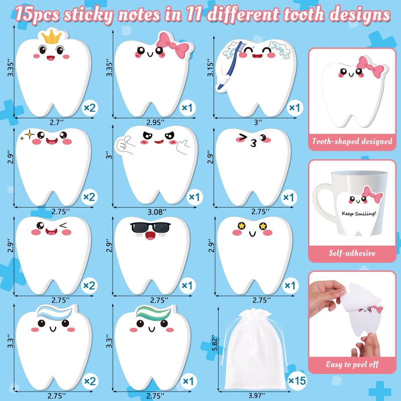 Seagoodbye 30Pcs Nurse Week Dental Assistant Appreciation Tooth-Shaped Sticky Notes and Ballpoint Pens Gifts, Dentist Post it Notepad for Employees Christmas Holiday Birthday Party Supplies - Image 4