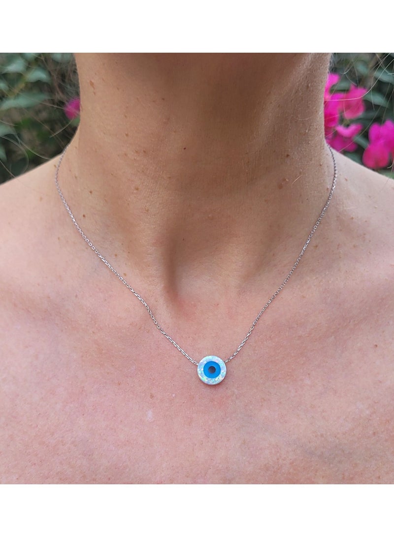 Alwan Silver Necklace With A Blue Opal Evil Eye - Image 3