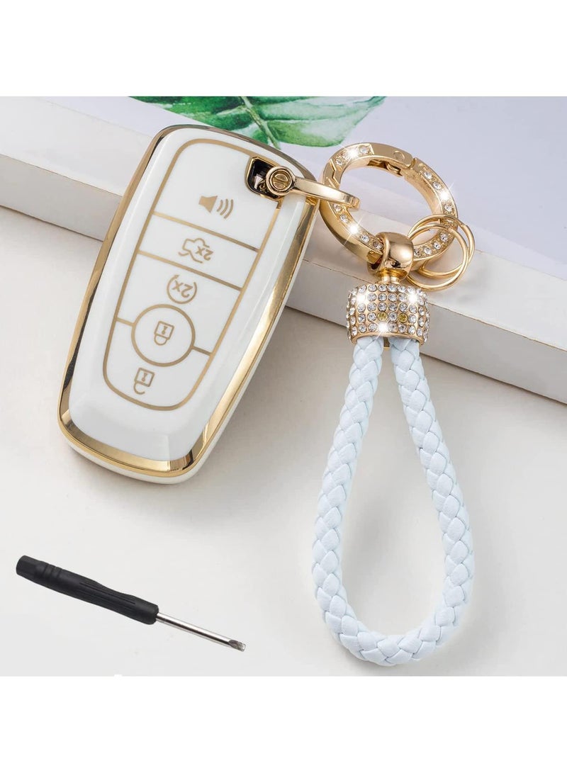 Sweet seven حامي مفتاح فورد من TPU الناعم مع حبل مفاتيح - متوافق مع فورد إيدج إسكايب إكسبيديشن إكسبلورر فيوجن موستانج رينجر F-150 F-250 - غلاف مفتاح ذكي - Image 1