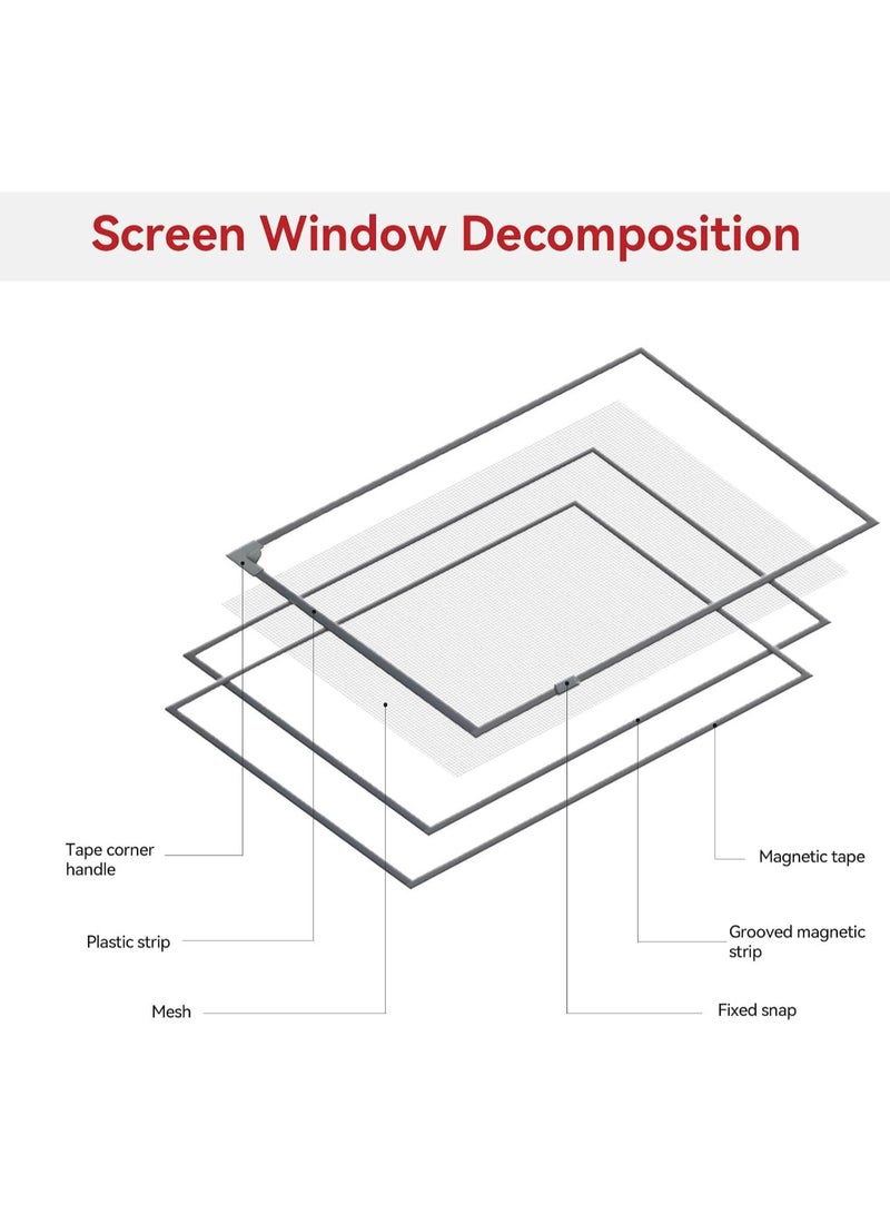 انسجام شاشة نافذة مغناطيسية مضادة للبعوض لحماية نافذة المنزل من الحشرات والحشرات وشبكة ناموسية ستارة شبكية دقيقة DIY نافذة شاشة بإطار كامل شريط مغناطيسي - 100 × 100 سم - Image 5
