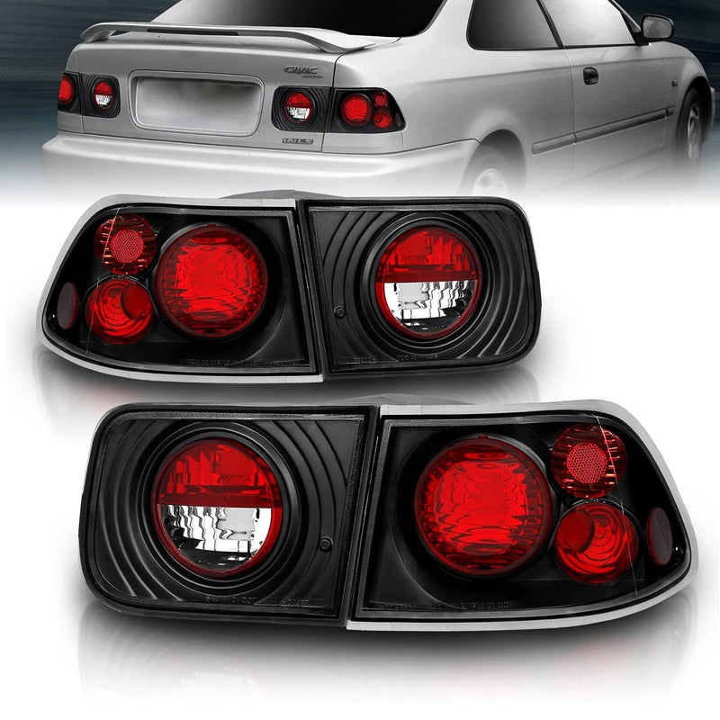 AmeriLite Black Replacement Taillights Set For 9600 Honda Civic 2 Door Coupe Only Passenger and Driver Side