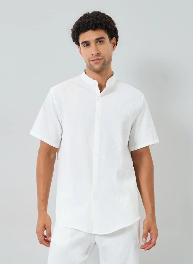 تايك تو Men Solid Stand Collar Shirt and Pants Co-Ords