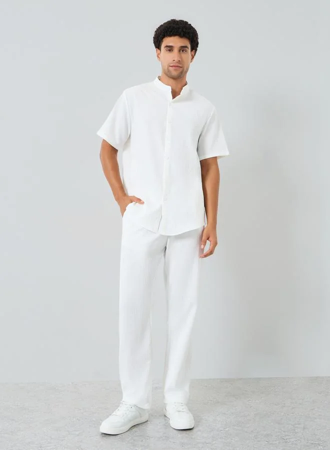 تايك تو Men Solid Stand Collar Shirt and Pants Co-Ords