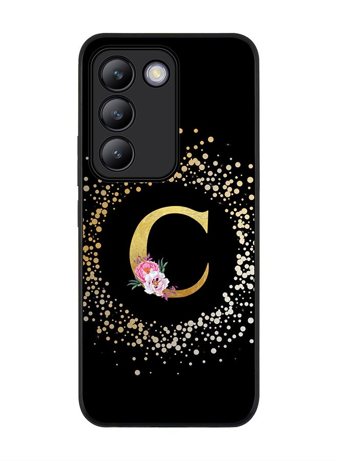 Stylizedd Rugged Black edge case for Vivo V30 Lite 5G, Slim fit Flexible Cover -  Custom Monogram Initial Letter Floral Pattern Alphabet - C ( Black ) - Image 1