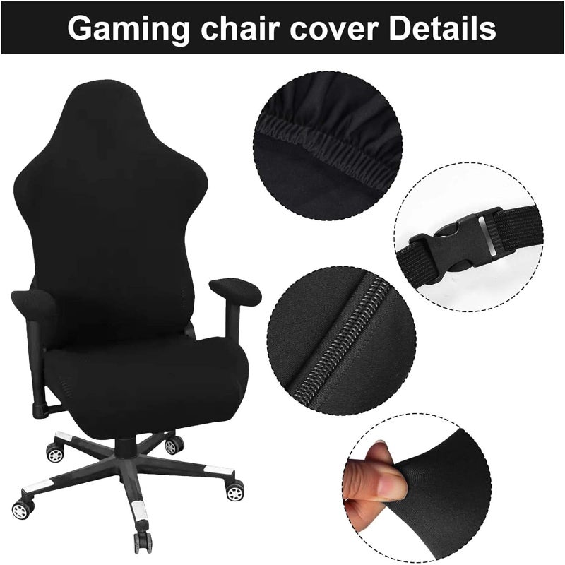 Master Pink Gaming Chair Cover, Ergonomic Office Computer Game Chair Slipcovers, Stretchy Polyester Covers, 4pc/Set with Armrest Covers/Back/Seat Cover for Reclining Racing Gaming Chair Black - Image 4