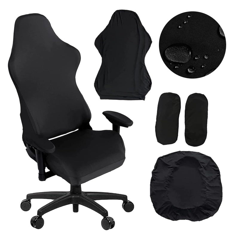 Master Pink Gaming Chair Cover, Ergonomic Office Computer Game Chair Slipcovers, Stretchy Polyester Covers, 4pc/Set with Armrest Covers/Back/Seat Cover for Reclining Racing Gaming Chair Black - Image 1