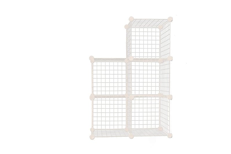 REYNISH 5 Cube Self Assembling Metal Wire Cube Storage Organizer Shelves Indian Made for Home Office Stackable Modular Shelving Closet Cabinet Rack with Hammer Ivory 10 in - Image 1