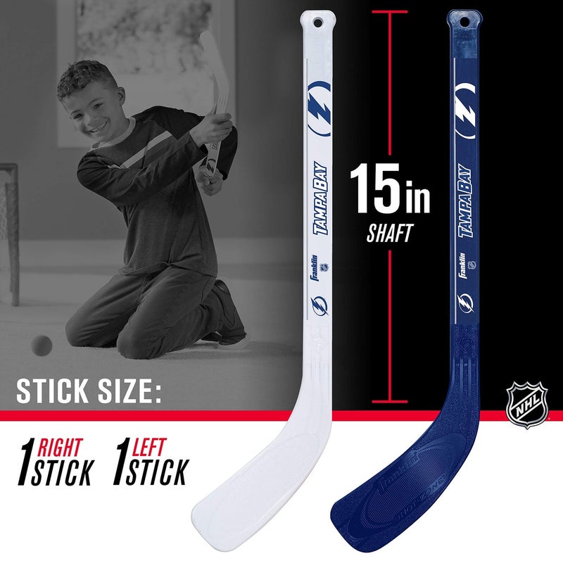Franklin Sports unisex teen Franklin Sports Tampa Bay Lightning Mini Hockey Set Knee Hockey Goal Ball 2 Hockey Stick Combo, Tampa Bay Lightning, 28 x 20 12 US - Image 3