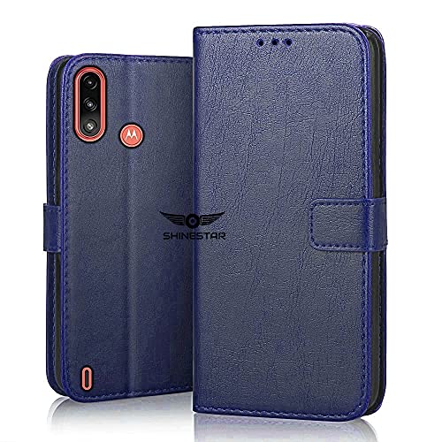 SHINESTAR Moto E7 Power Flip Back Cover | PU Leather Flip Cover Wallet Case with TPU Silicone Back Case Cover for Motorola Moto E7 Power - (Ultimate Blue) - Image 1