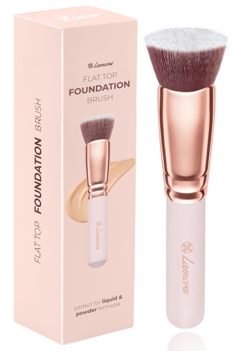 Lamora Flat Top Foundation Brush Pro Kabuki Brush for Contouring Blending Buffing Stippling Liquid Cream and Powder Face Makeup