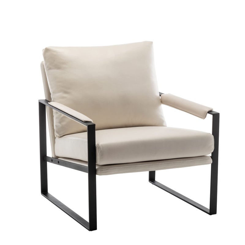 UNICOO Faux Leather Metal Frame Accent Chair Modern Accent Chairs for Living Room Bedroom or Office Armchairs Living Room Chairs Leisure Chair Reception ChairZKL239KBE Beige
