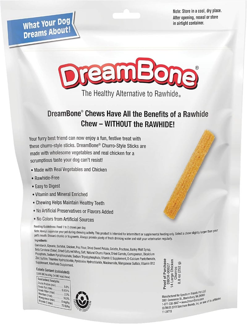 Dreambone Churro-Style Dog Sticks, Treat Your Dog to a Chew Made with Real Chicken 14 Count (Pack of 1) - Image 2