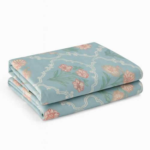 PRISCILLA 400 TC Super Soft Premium Cotton Super King Size Bedsheet for Double Bed with 2 Pillow Covers 108x108 Inches | Breathable Flat Sheet Wrinkle-Resistant, Durable Fabric – Blue Floral Print - Image 5