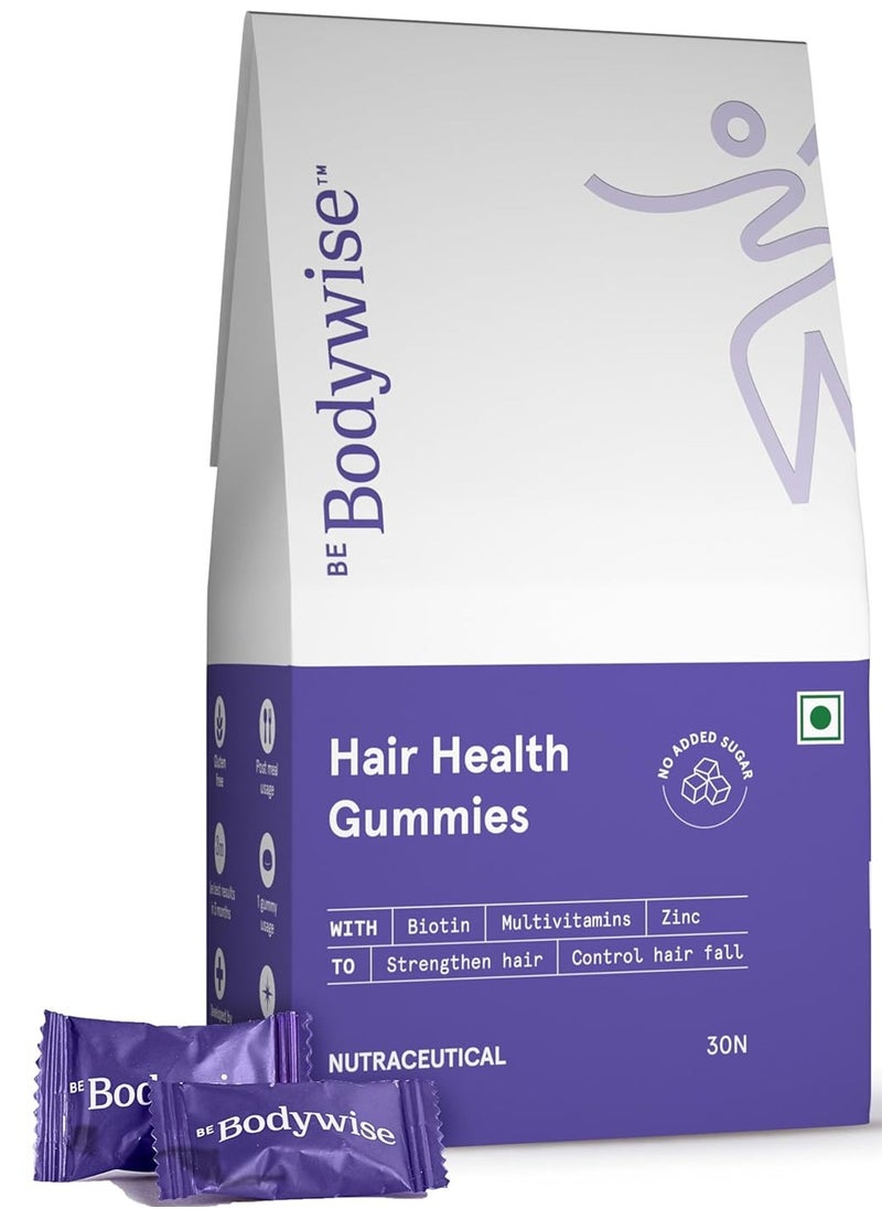 Be Bodywise - Biotin Hair Gummies for Stronger  Shinier Hair and Nails  30 Day Pack   With Biotin Zinc, Folic Acid  Fibre and Multivitamin  Strawberry Flavour No Added Sugar  Gut Friendly - Image 1