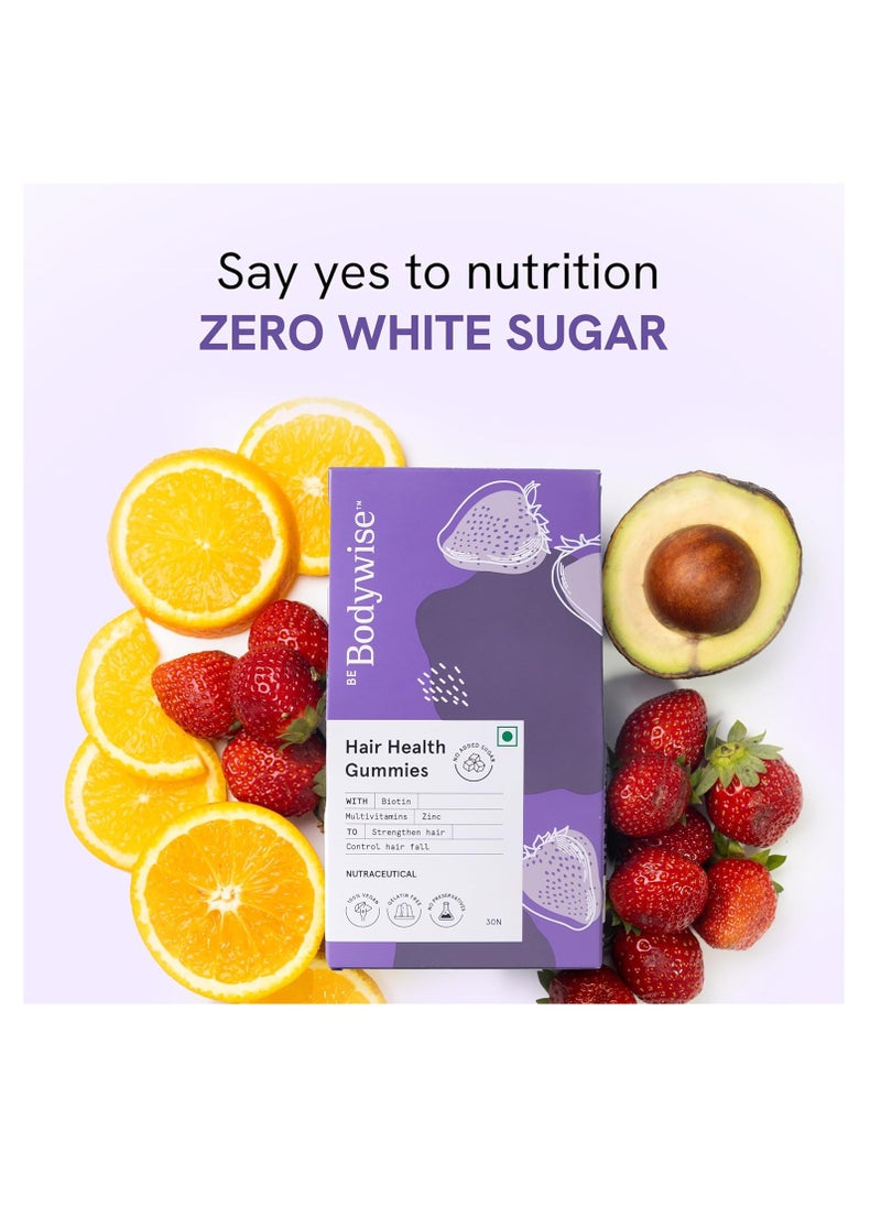 Be Bodywise - Biotin Hair Gummies for Stronger  Shinier Hair and Nails  30 Day Pack   With Biotin Zinc, Folic Acid  Fibre and Multivitamin  Strawberry Flavour No Added Sugar  Gut Friendly - Image 1