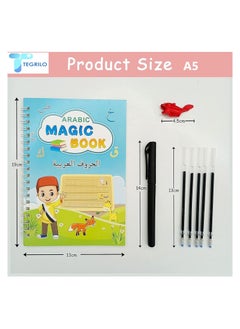 TEGRILO Arabic Handwriting Copybook, Magic Calligraphy Practice Book For Kids, Reusable Tracing Practice kit. Included Easy Grip Pen & Refill 4 books Math Numbers Arabic Alphabet Drawing (A5)  - Image 2